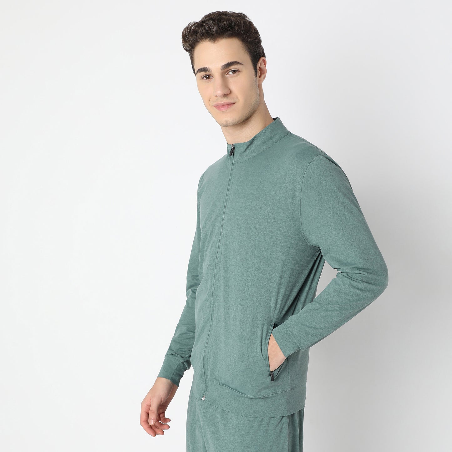 Regular Fit Solid Jacket with 2 Zip Pockets. Lightweight, Breathable and Perfect for all weather.